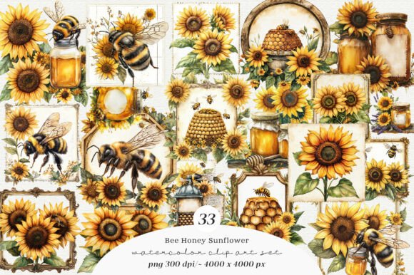 Download Vintage Bee Honey Sunflower Label Bundle - Honey Collection
