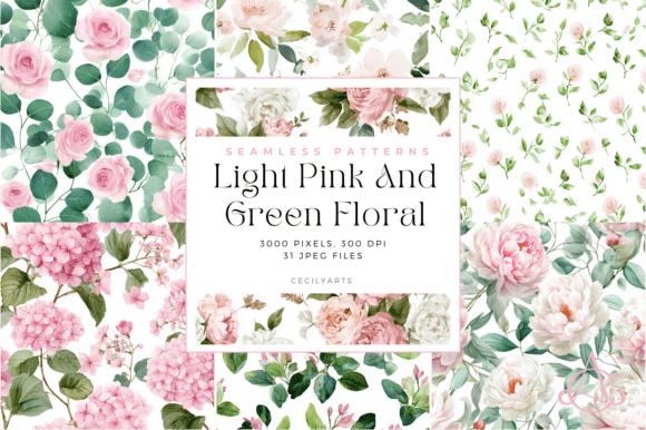 Download Light Pink and Green Floral Patterns - Green Collection